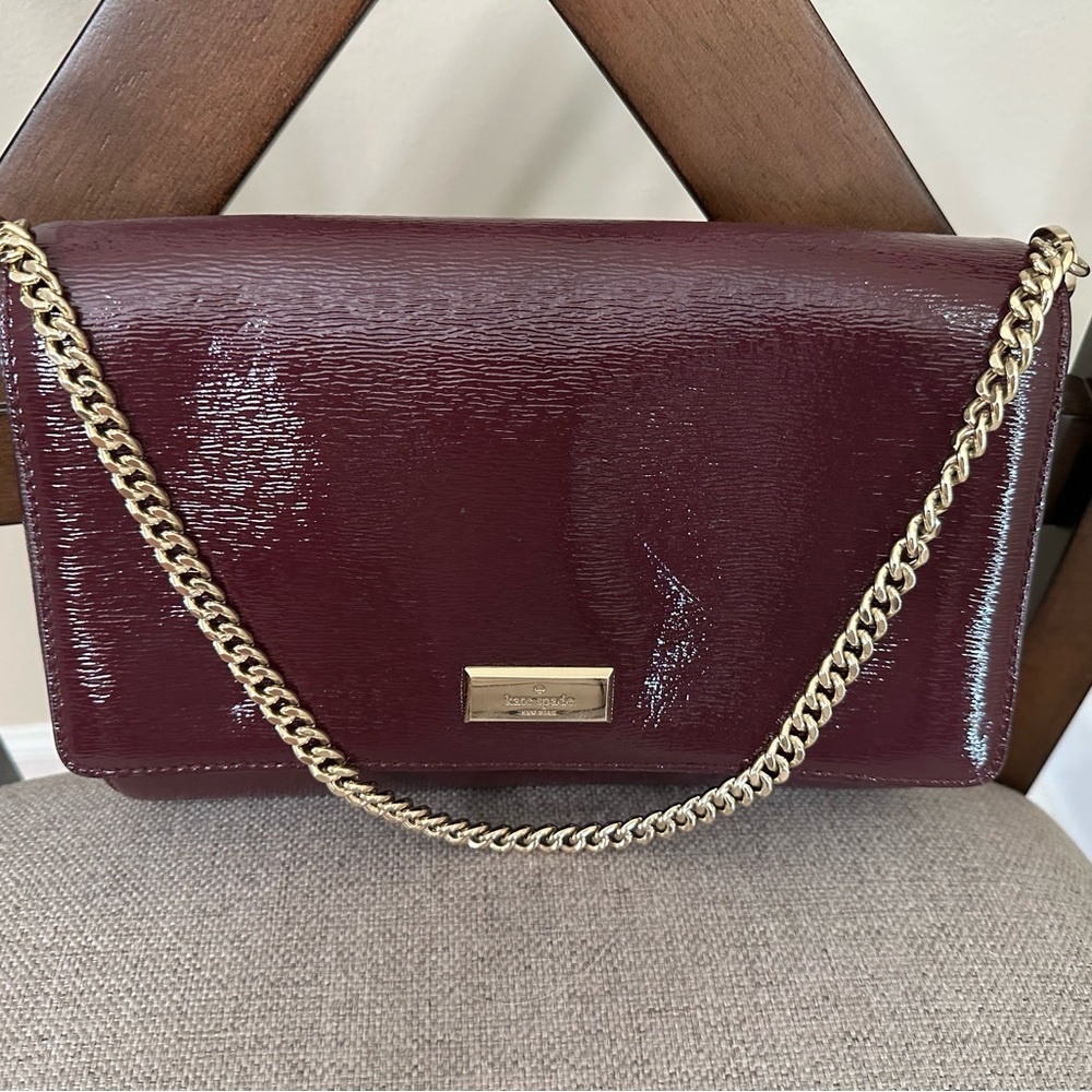 Kate Spade Burgundy Clutch with Gold Chain
